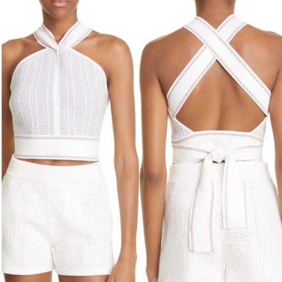 Club Monaco Raeni Stretchy NWT Halter Top Knit Wide Straps Chandails White Pink - Picture 1 of 15